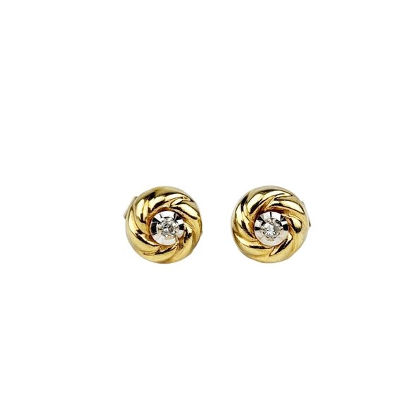 14k Yellow Gold Round Diamond Stud Earrings